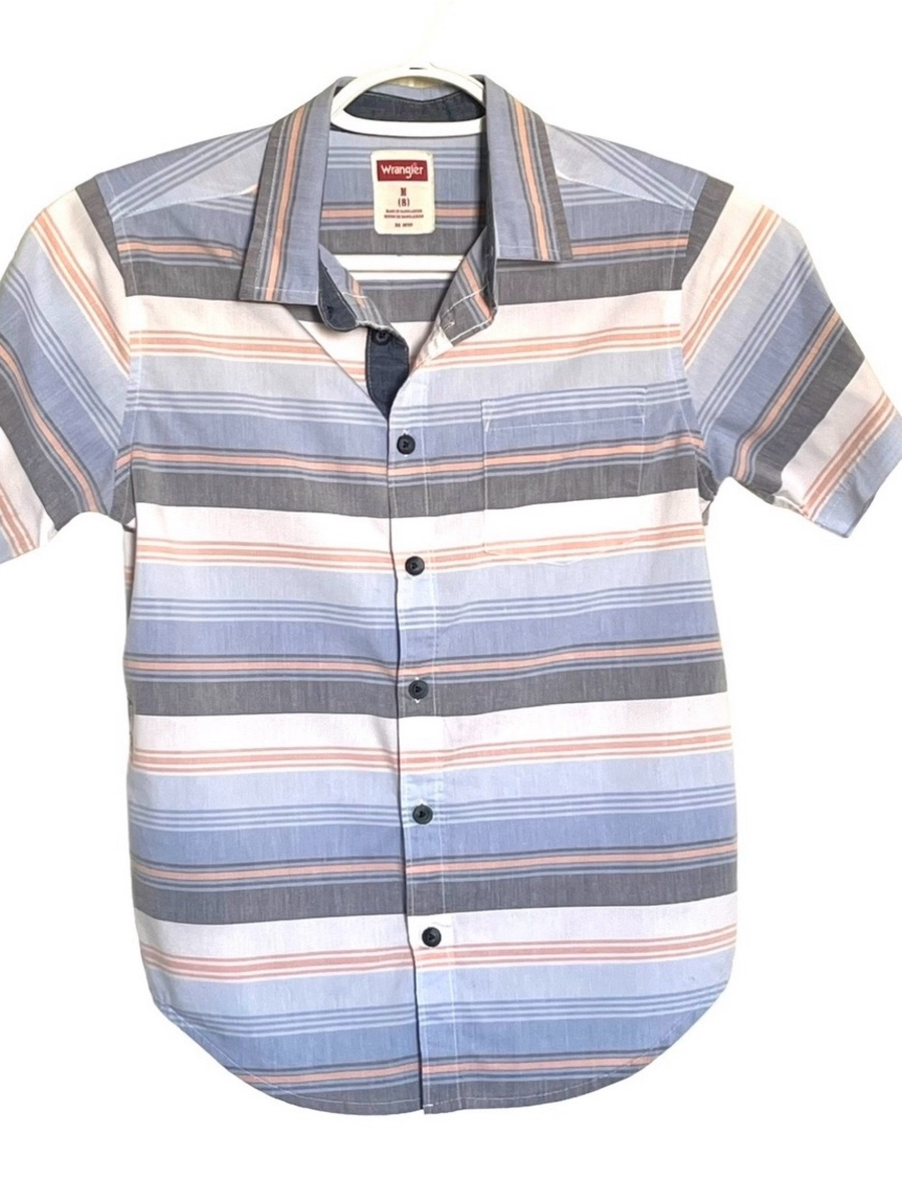 Wrangler boys Short Sleeve Striped Button-Up Shirt - Blue & Gray M